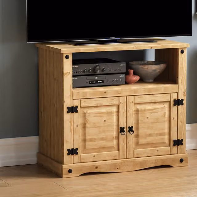 Vida Designs Corona Rustic Pine and Metal Straight TV Unit in Brown