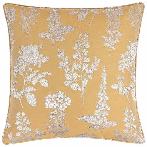 Wylder Nature Sophia Botanical Embroidered Gold Square Feather Filled Cushion W/D/H: 50 x 50 x 50 cm – 1