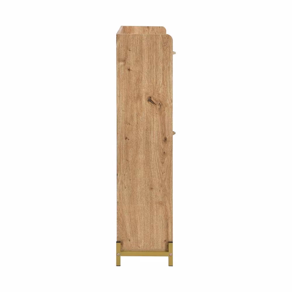 Rolipo 4 Door Wooden Shoe Cabinet with Rattan Doors in Brown and Beige – 4