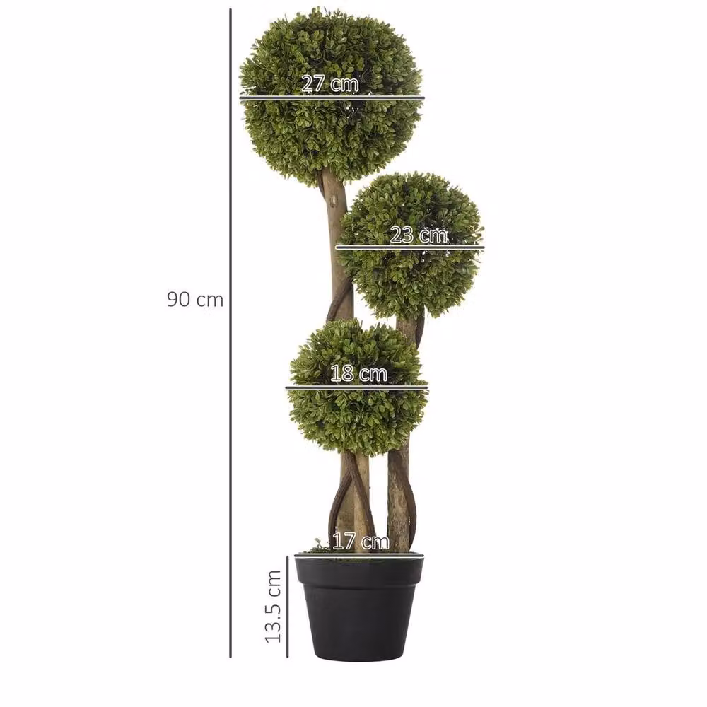 EONLION Set of 2 Green Boxwood Ball Topiary Artificial Plants in Pots, Height: 100 cm – 2