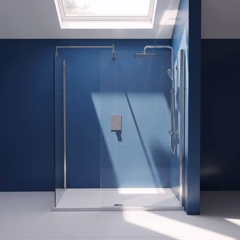 Balterley Walk-In Wetroom Bundle with Silver Shower System and Rectangular Tray, Chrome, W: 150 cm, D: 80 cm – 3