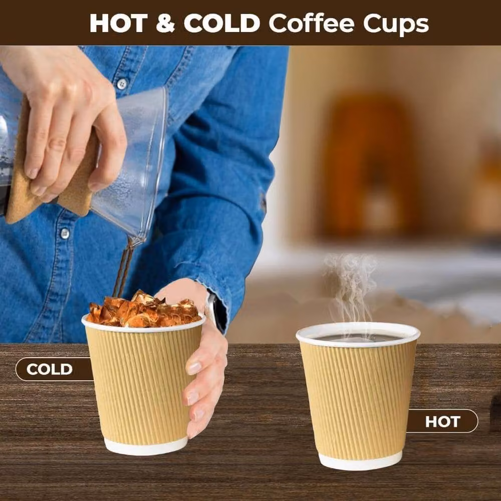 ECONX 200 Disposable Kraft Ripple Paper Coffee Cups for Hot Drinks, Brown, 8oz – 3