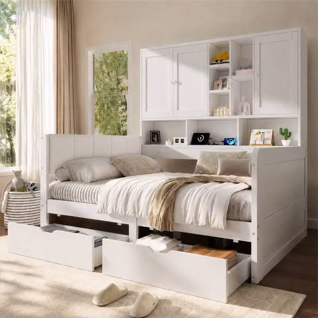 Matteo White Single Kids Cabin Storage Bed with LED Lighting and USB Charging Port, W/D/H: 90 x 190 cm