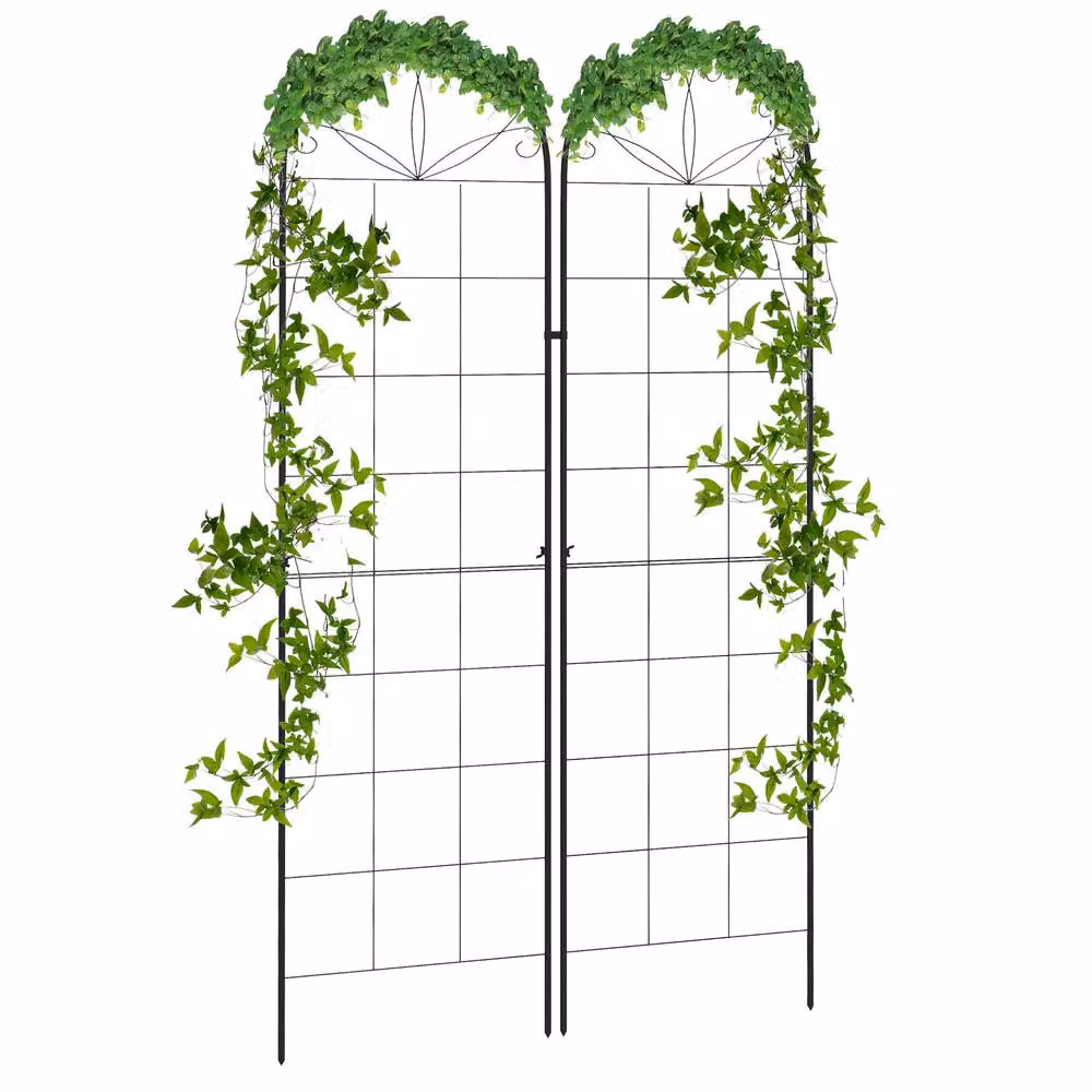 OUTSUNNY Set of 2 Black Metal Trellis Supports for Climbing Plants, H 180 cm x W 50 cm – 2