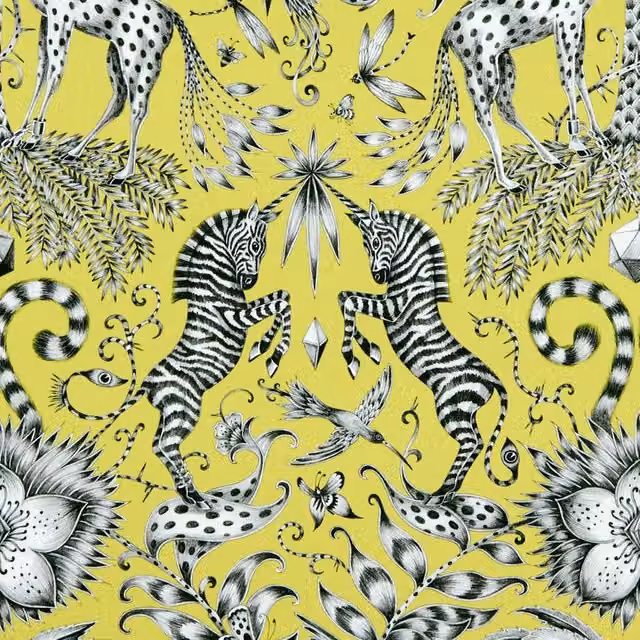 Emma Shipley Kruger Graphic Animal Design Cotton Fabric in Lime and Multicolour