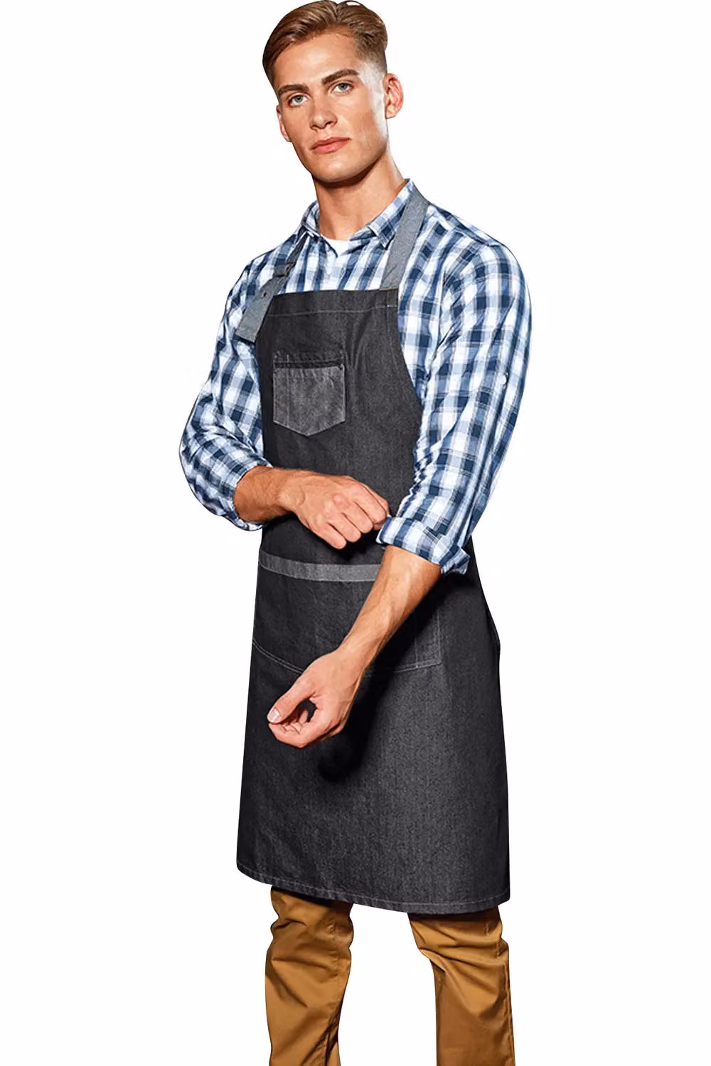 Premier Domain Contrast Denim Bib Apron in Black – 3