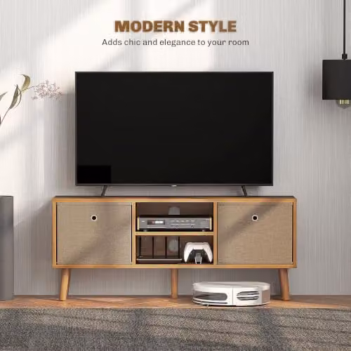 HOMCOM Brown Wood Modern TV Cabinet Stand for Up to 50-Inch Flat-Screen TVs, W: 110 cm, D: 29 cm, H: 46.5 cm – 3