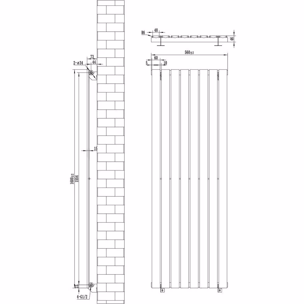 Monstershop Flat Single Column Steel Radiator, Black, H: 160 cm, W: 56 cm – 5