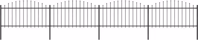 Berkfield Black Steel Spear Top Garden Fence, W/D/H: 6.8 x 1.5 x 1.7 m