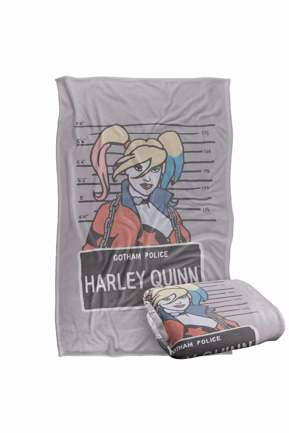 Warner Bros. Batman The Harley Quinn Mugshot Super Soft Silky Touch Throw Blanket, Large, Grey and Multicolour – 2