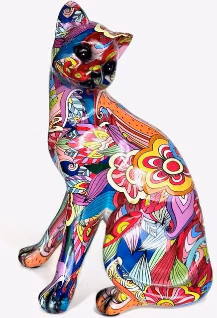 Animal Crackers Groovy Art Cat Figurine, Multicolour Floral Design, Height: 22.5 cm