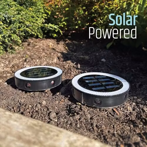 GardenKraft Set of 2 Solar Ground Lights with 12 Warm White LEDs, Black and White Waterproof Stake and Wall Mountable Lights – 3