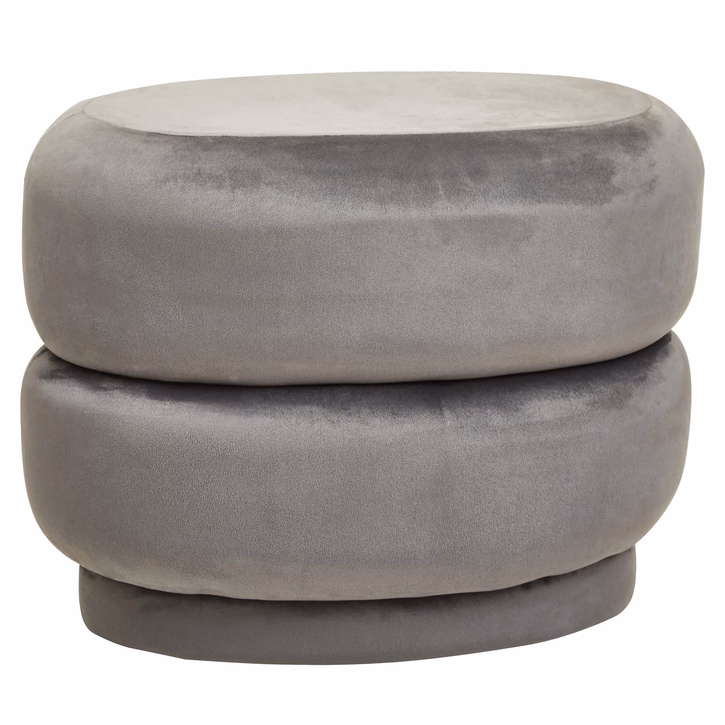 Orsina Grey Velvet Round Footstool with Tufted Details – 2