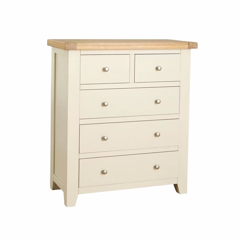 Home Source Solid Wood 5 Drawer Bedroom Clothing Storage Organiser in White, W/D/H: 96 x 40 x 85 cm – 4