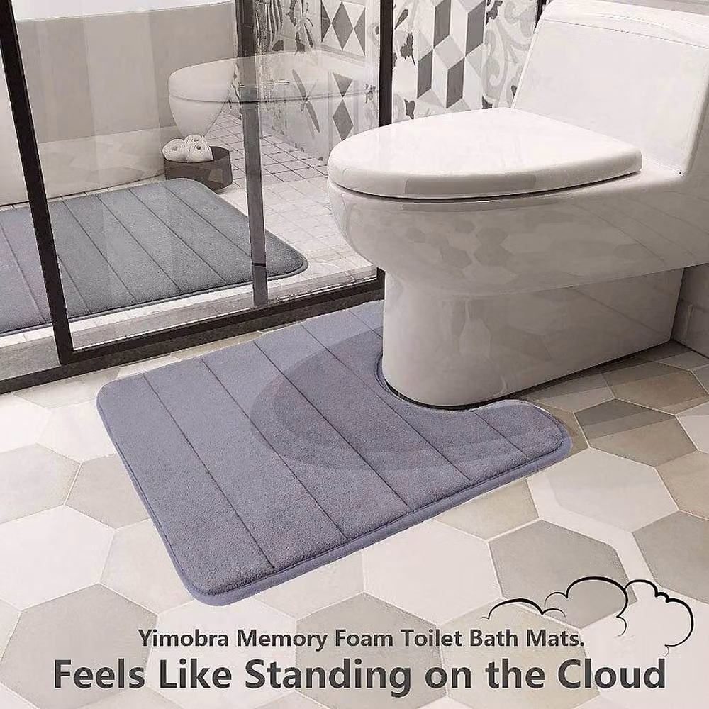 YnysTec 2 Piece Non-Slip Memory Foam Bath Mat Set in Beige, W: 50 cm x L: 80 cm – 3