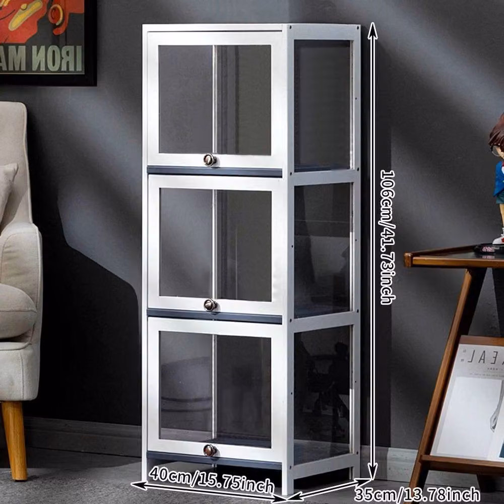 EONLION 3-Tier Bamboo Display Case with Back Panel in White – 2