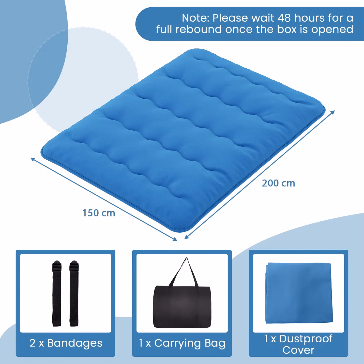 Costway Foldable Tatami Mat Floor Futon Mattress with Washable Cover, Navy Blue, W: 150 cm, D: 200 cm – 2