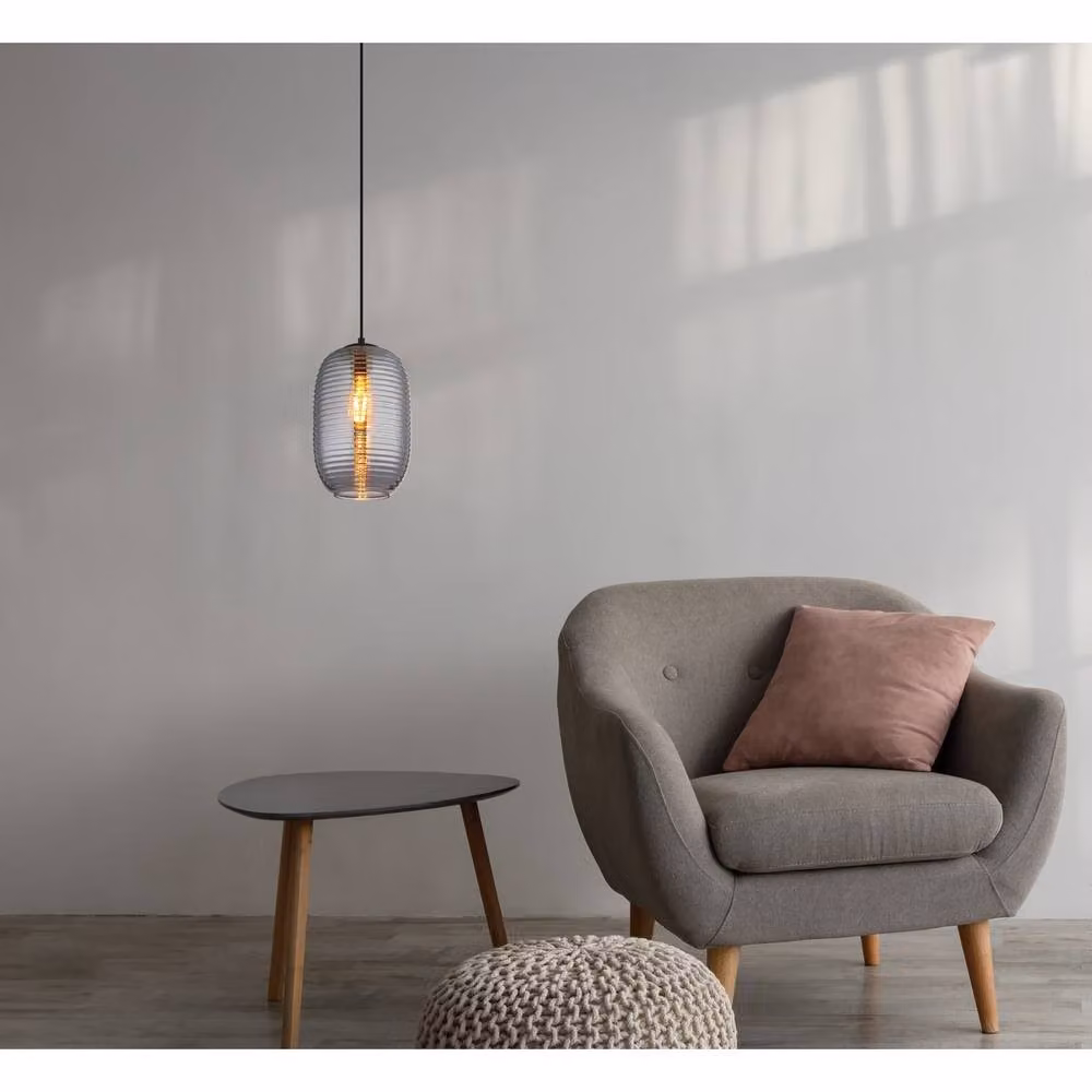 Netlighting Jefrey Slim Pendant Ceiling Light in Matt Black with Smoke Glass Shade, E27, W/D/H: 40 x 40 x 20 cm – 2