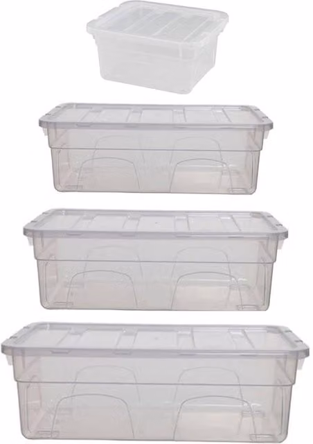 Whitefurze Set of 4 Spacemaster Stackable Plastic Storage Boxes with Lids, Transparent – 1