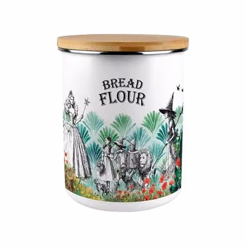 Purely Home Wizard of Oz Bread Flour Tin, 2.7 l Enamel Kitchen Storage Canister in Multicolour