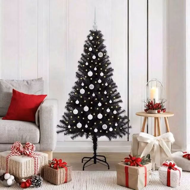 Berkfield Home 150 cm Black PVC Christmas Tree with 150 LEDs and Stand