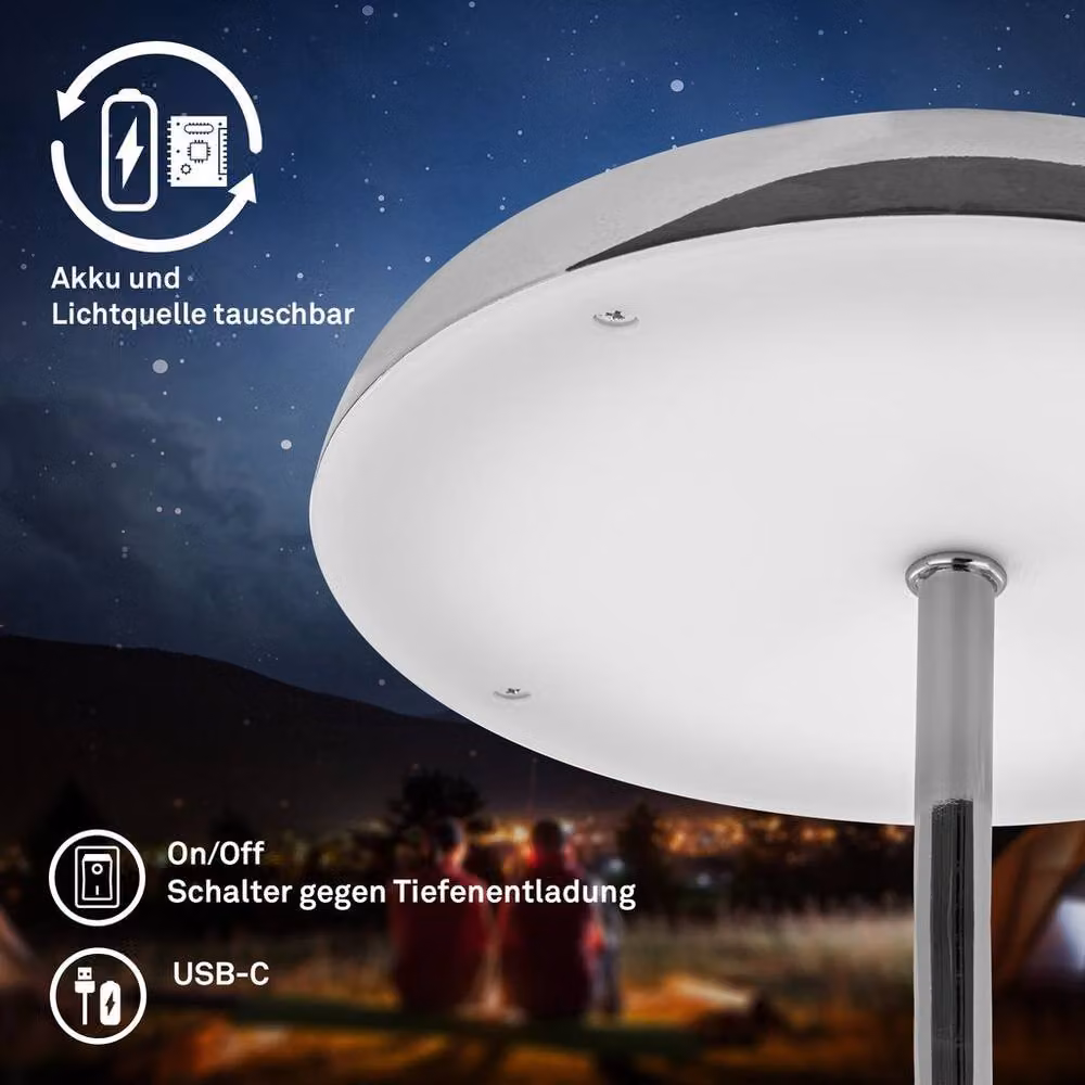 Briloner Rechargeable LED Table Lamp in Chrome, Dimmable Touch Control Cordless Night Light, H 30.5 x W 19.5 cm – 5