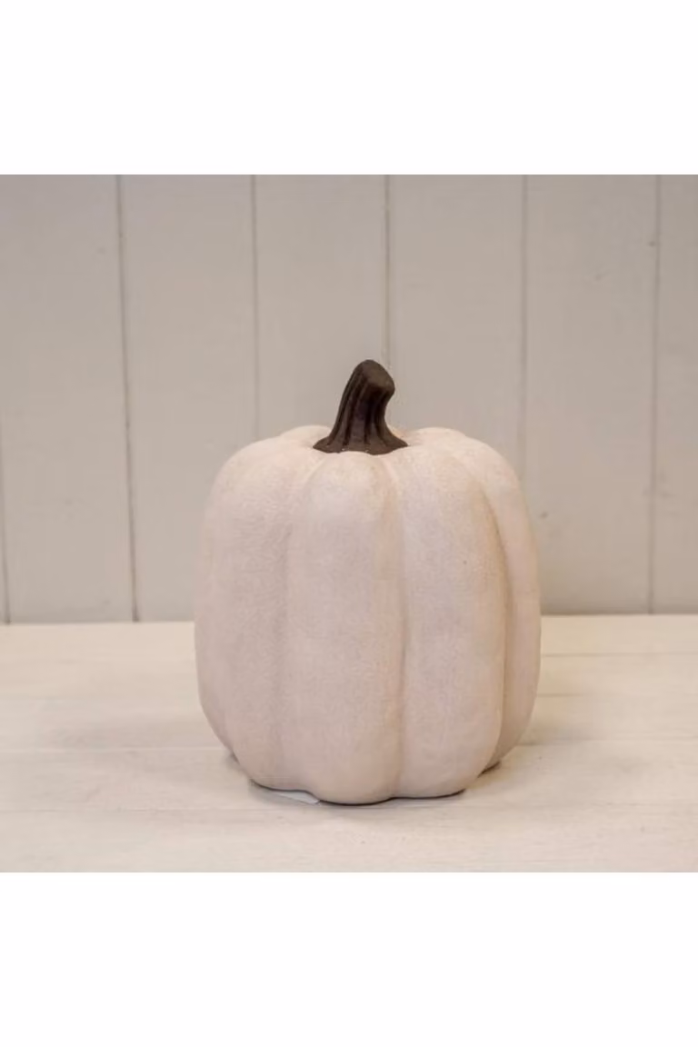 KDMD Large White Ceramic Jack O'Lantern Pumpkin Ornament for Halloween and Autumn Tabletop Decor