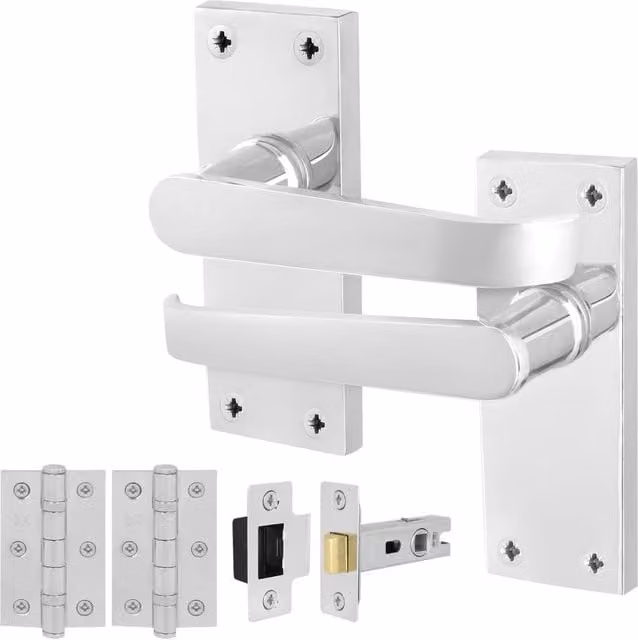 AFIT Polished Chrome Door Handle Latch Set, 1 Pair in Silver, W/D/H: 15.0 x 15.0 x 4.5 cm