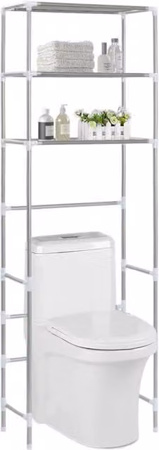 Berkfield Home 3-Tier Freestanding Metal Toilet Storage Rack in Silver, W/D/H: 53 x 28 x 169 cm