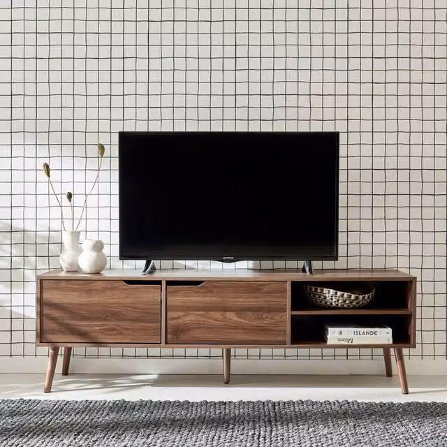Sweekeek Vintage Wooden Effect TV Unit with 2 Doors in Dark Brown, W: 160 cm, D: 40 cm, H: 50 cm – 1