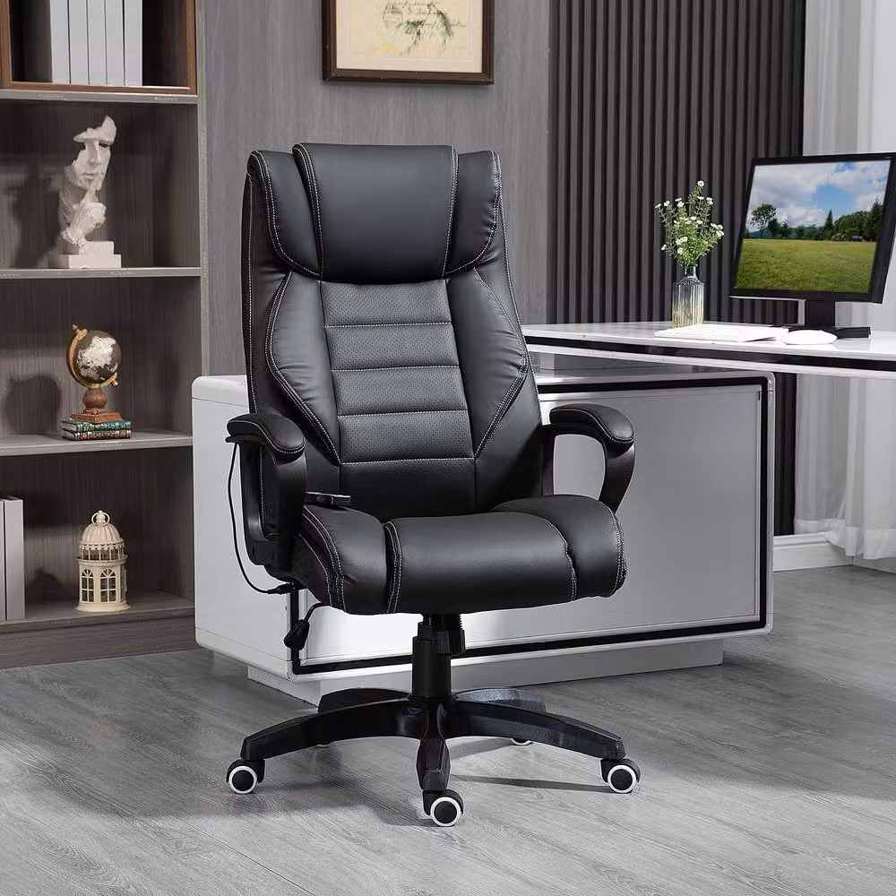 STILVORA Modern Black Synthetic Leather Office Chair with Headrest, Armrests and Swivel Function – 2