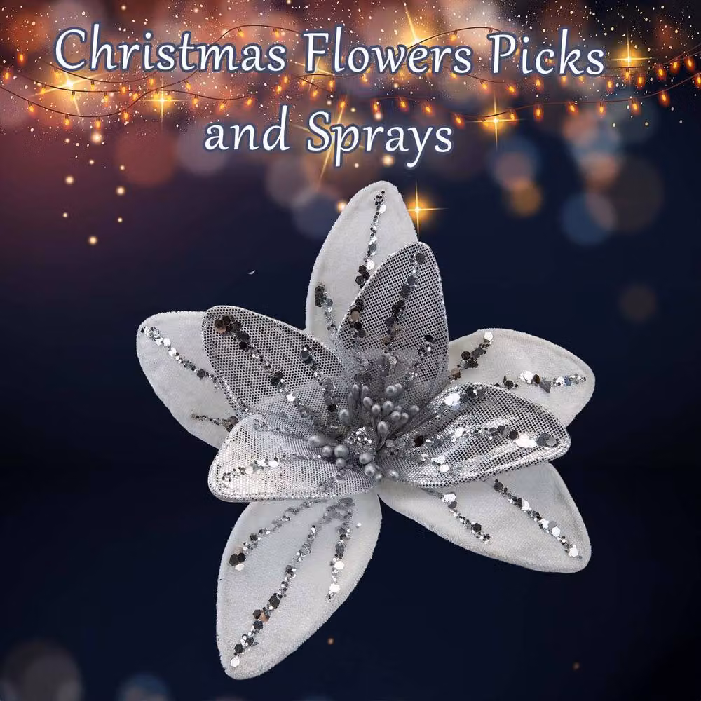 VFM e-Store White Velvet Floral Christmas Decoration W: 12 cm, H: 6 cm – 2