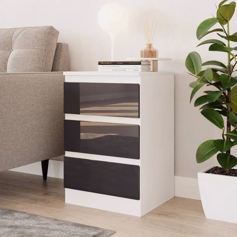 PAWNORA Modern White and Grey Glossy Bedroom Chest Cabinet – 3