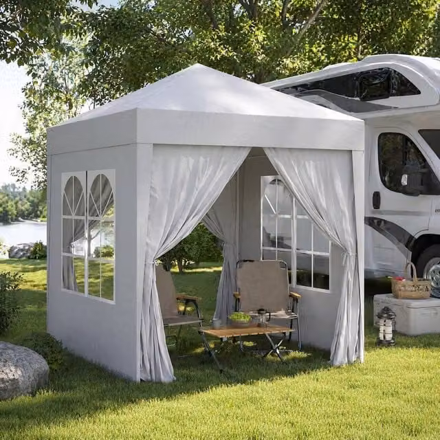 STILVORA White Pop-Up Gazebo with 4 Sidewalls and Windows, W/D/H: 200 x 200 x 240 cm – 1