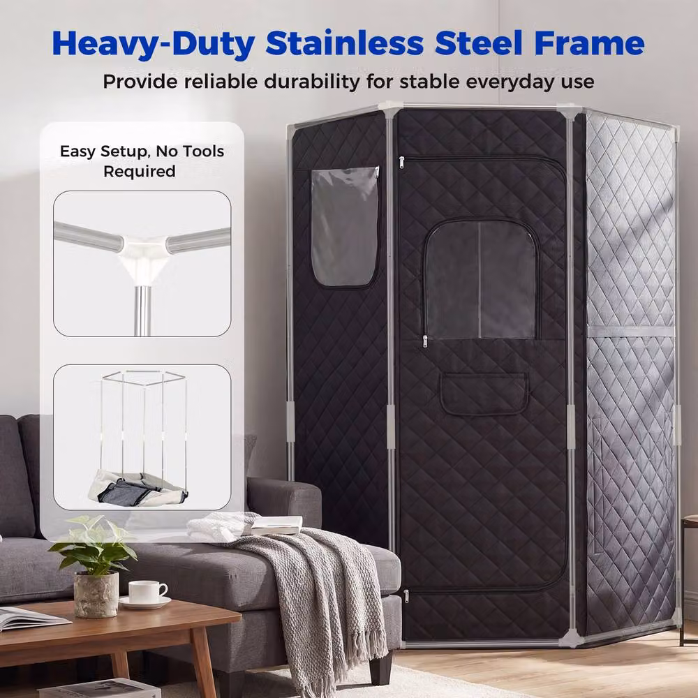 Costway Portable Full Body Far Infrared Sauna Tent with Heated Foot Pad, Black – 7
