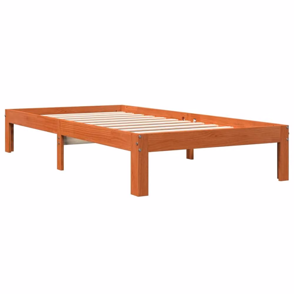 Berkfield Home Solid Wood Pine Bed Frame in Wax Brown, W/D/H: 100 x 200 x 30 cm – 3