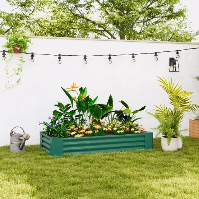 Outsunny Galvanised Steel Raised Garden Bed with Open Bottom, Green