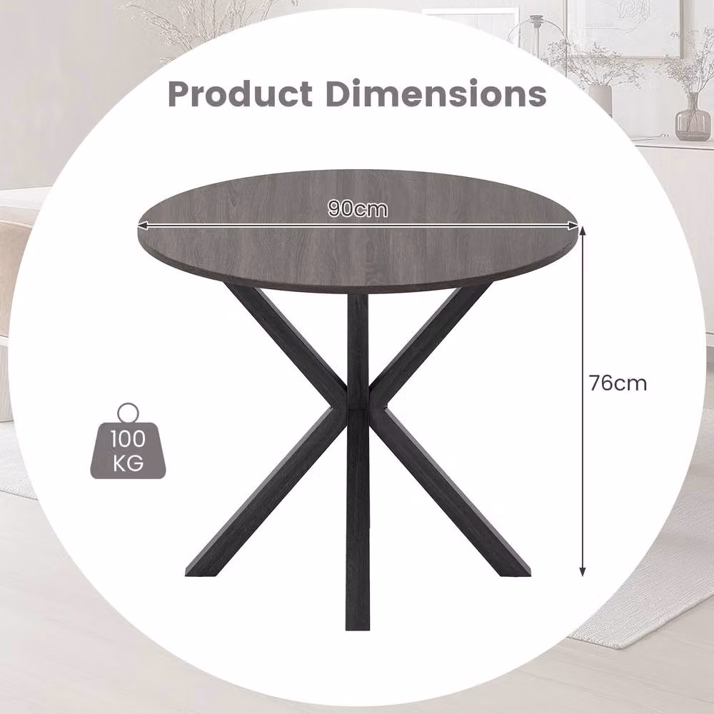 Gymax Round Rubberwood Dining Table in Black with Intersecting Base for 2-4 People – 2