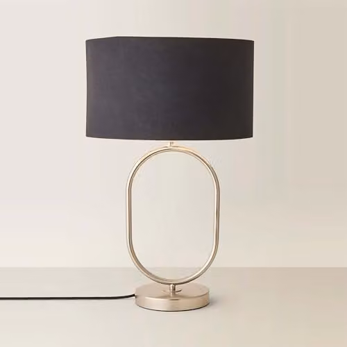ValueLights Antonia Oval Table Lamp with Black Fabric and Chrome Drum Shade