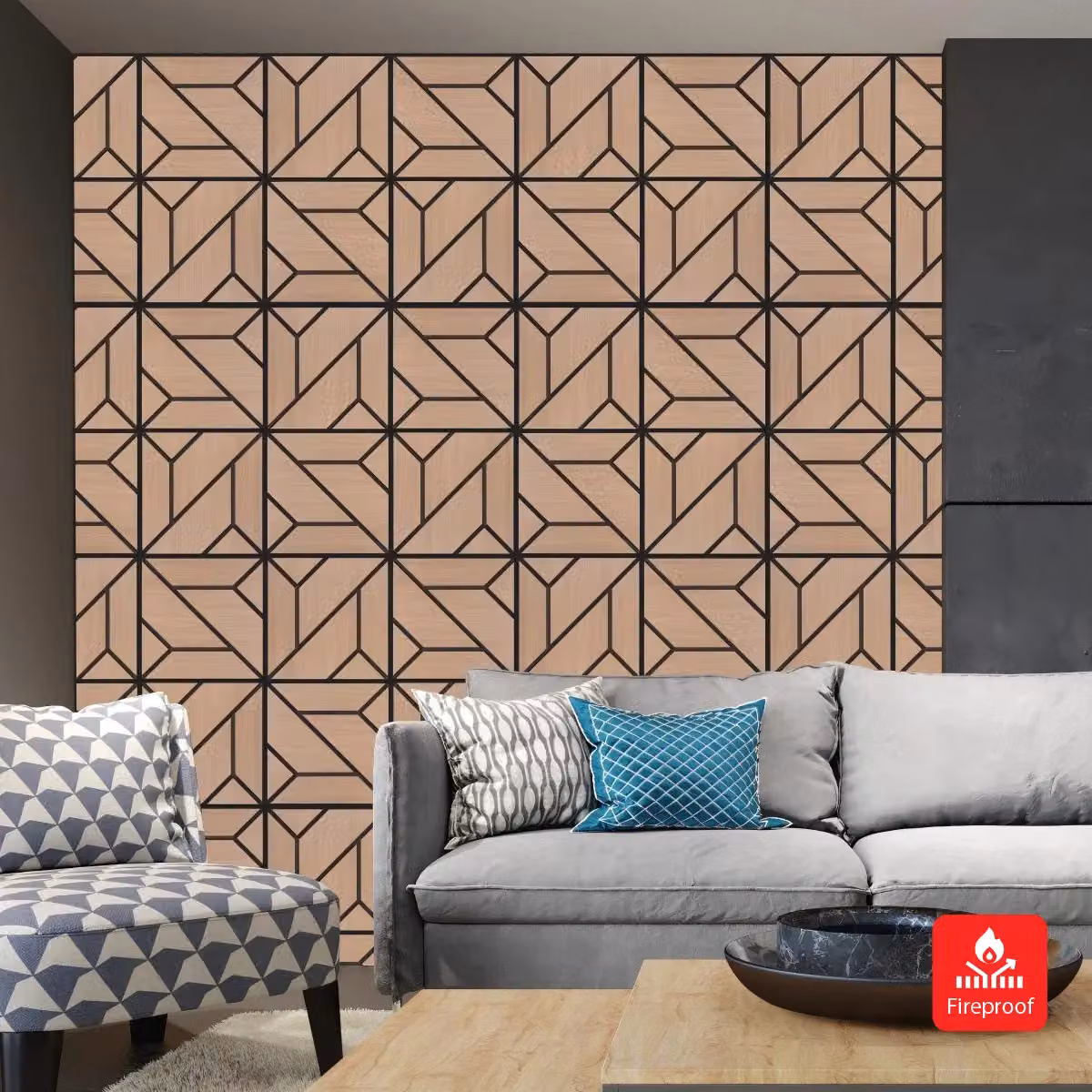ENER-J EchoGrid Acoustic Wall Panel PET MDF, Light Brown, W: 61 cm x H: 61 cm, Pack of 4 – 3