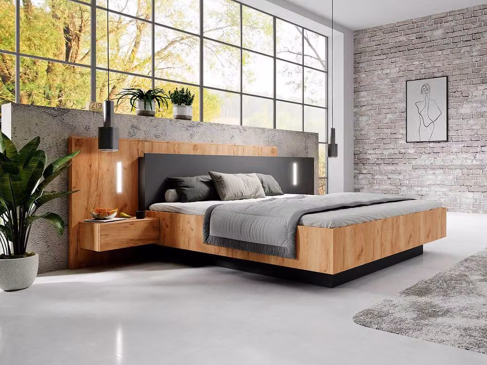Vente-unique Modern Grey Divan Bed with Bedside Tables, 2 Drawers and Under-bed LED Lighting, W/D/H: 160 x 200 cm – 3