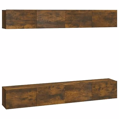 vidaXL Set of 4 Wall-Mounted Modern Lowboard TV Cabinets in Brown Oak Finish – 1