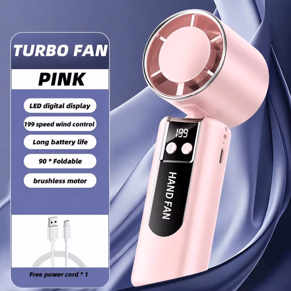 Dyzi Portable Handheld Cooling Fan with 2000mAh Battery and USB-C Charging, Pink – 5