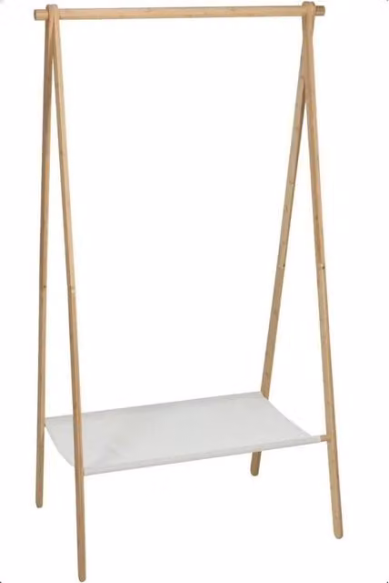 Kelvenix Adult Bamboo Clothes Rail Rack with Shelf in Brown