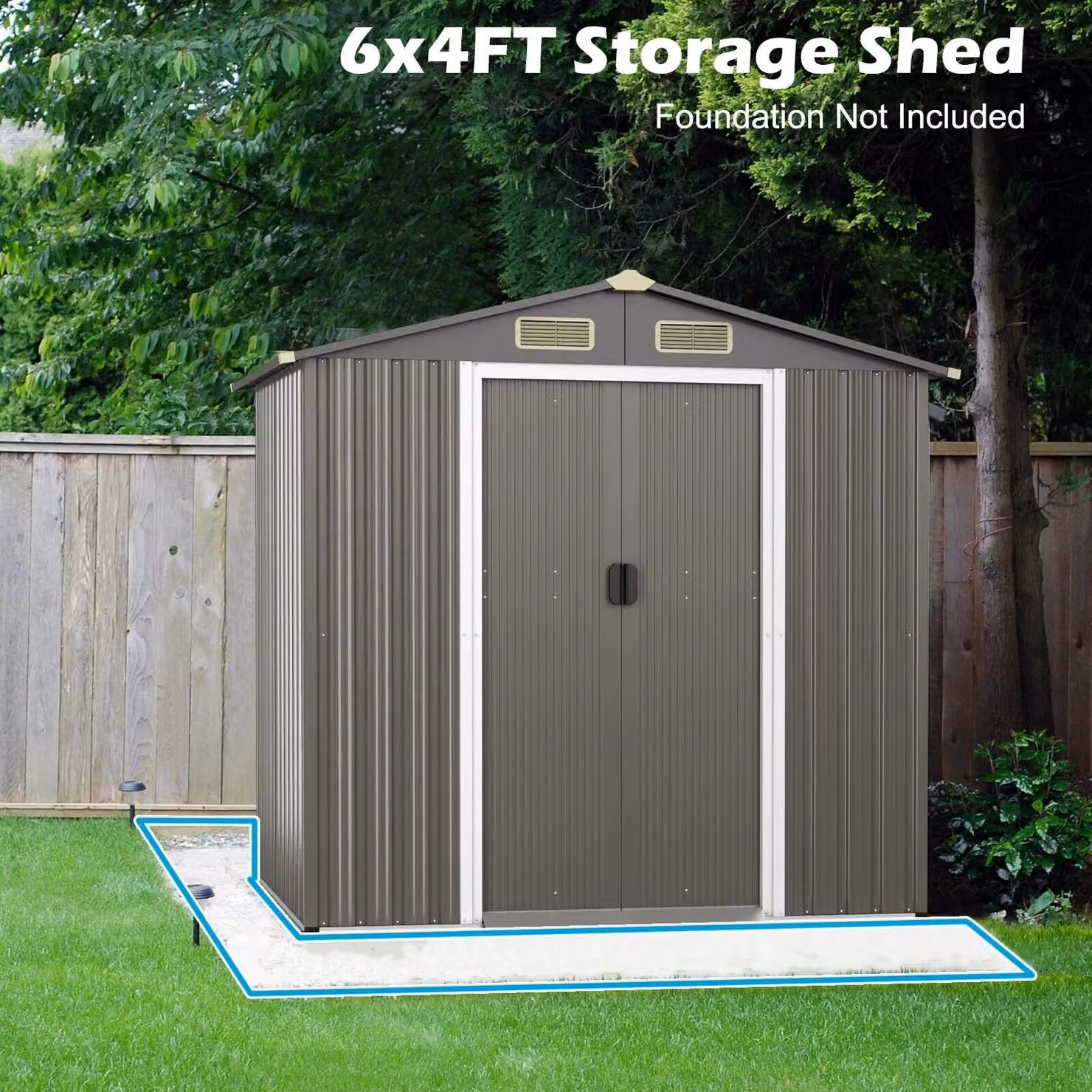 Costway Grey Galvanised Steel Outdoor Storage Shed with Lockable Sliding Door – 4