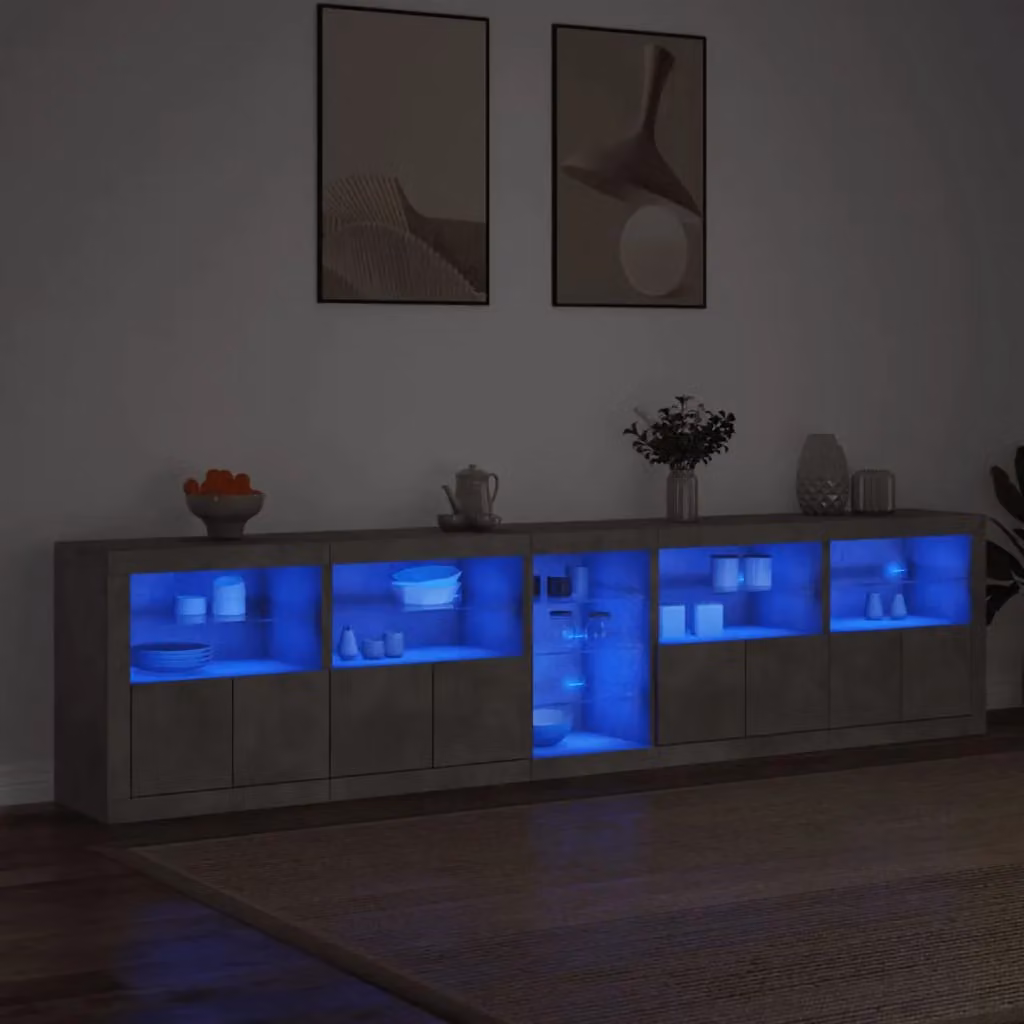Berkfield Home Modern Sideboard with Integrated LED Lights in Concrete Grey, W: 283 cm, D: 37 cm, H: 67 cm – 2