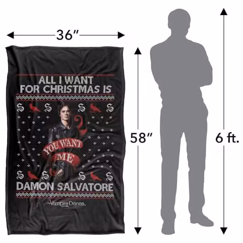 LOGOVISION The Vampire Diaries All I Want For Christmas Is Damon Salvatore Super Soft Silky Touch Fleece Throw Blanket, W/D/H: 91 x 147 cm – 3