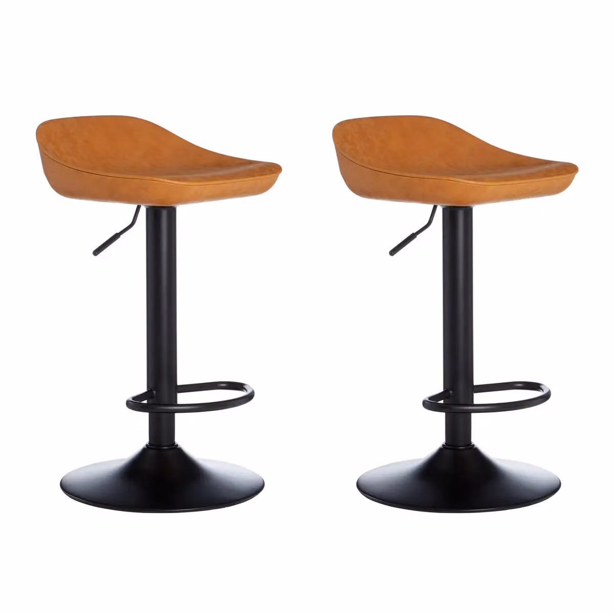 Orsina Set of 2 Brown Synthetic Leather Swivel Bar Stools with Black Metal Legs – 3