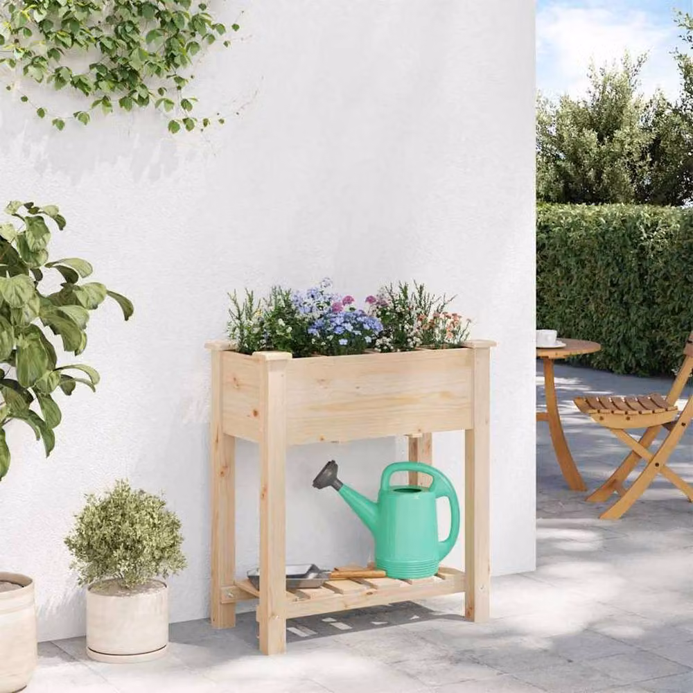 Berkfield Home Durable Garden Planter with Grids in Beige Solid Wood, W/D/H: 71 x 37 x 76.5 cm – 3