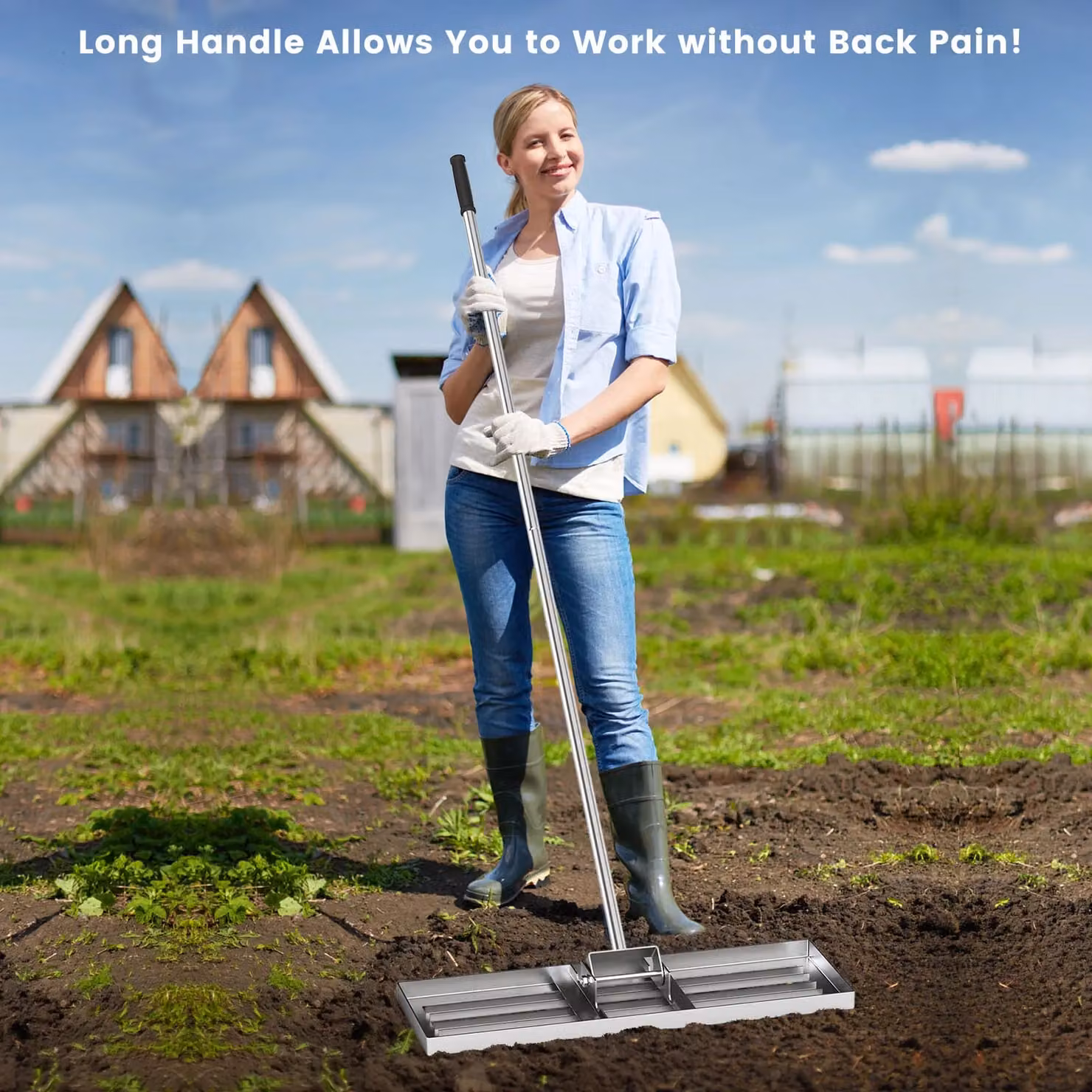 Gymax Heavy Duty Lawn Leveling Rake in Silver, W: 75 cm – 5